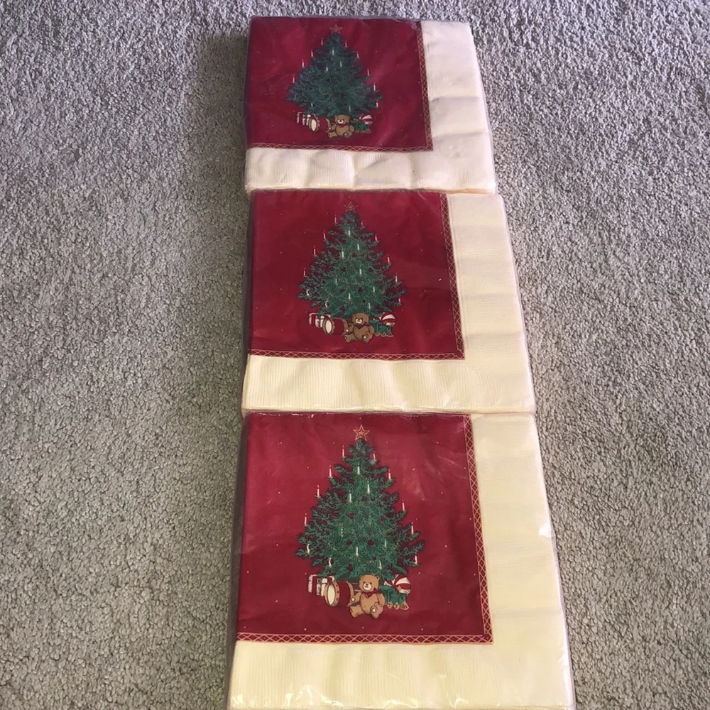 Hallmark Vintage Deadstock Napkins‎ Packs Christmas Tree Teddy Bear Drums Print